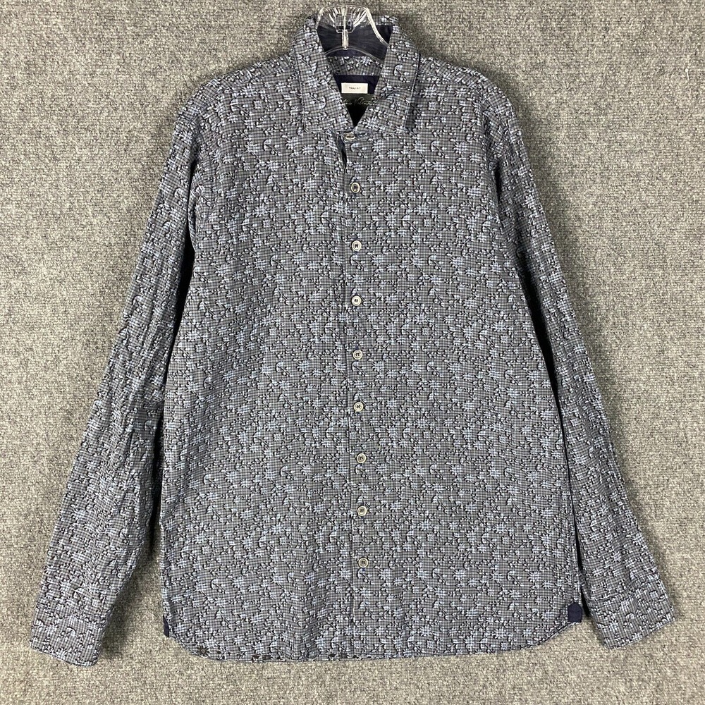 Antonio Valente Button Up Shirt Men's Large Trim Fit Floral Gray‎ 100% Cotton L